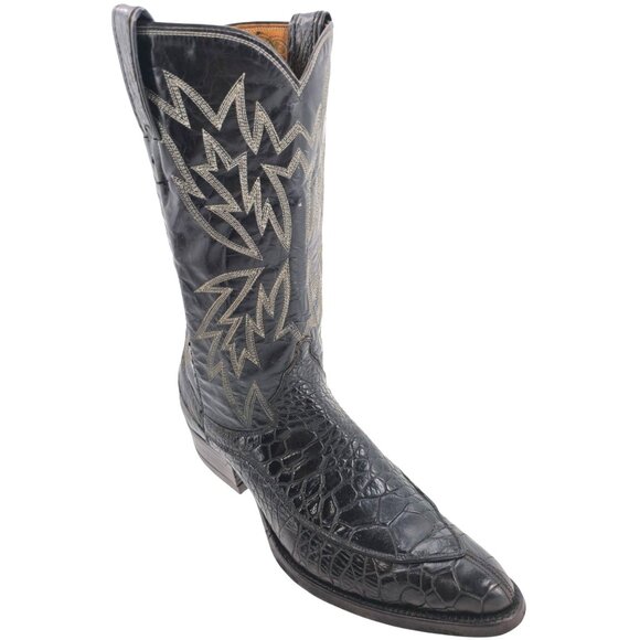 Vintage Preban Sea Turtle Exotic Justin Cowboy Boots Mens 9D Black Western 8578 - Picture 1 of 16